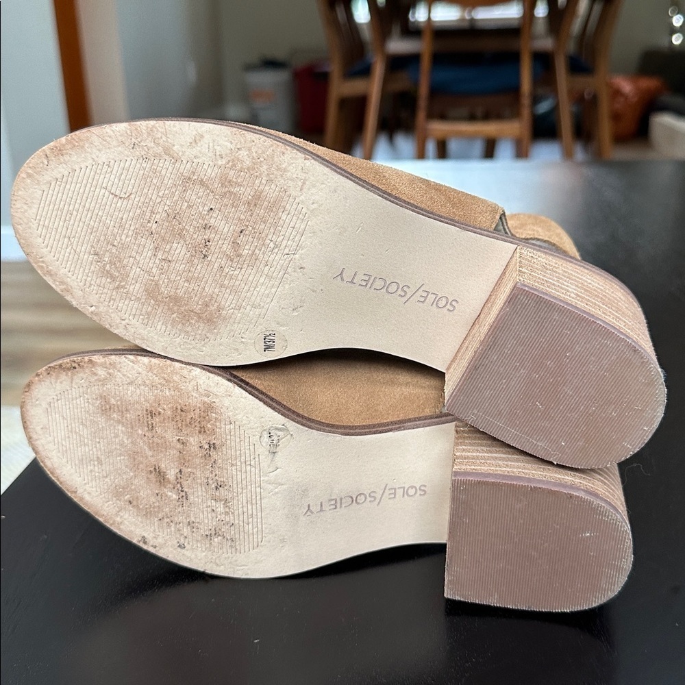 Sole Society Suede Block Heel Slingback Peep toe Mules - Picture 6 of 7